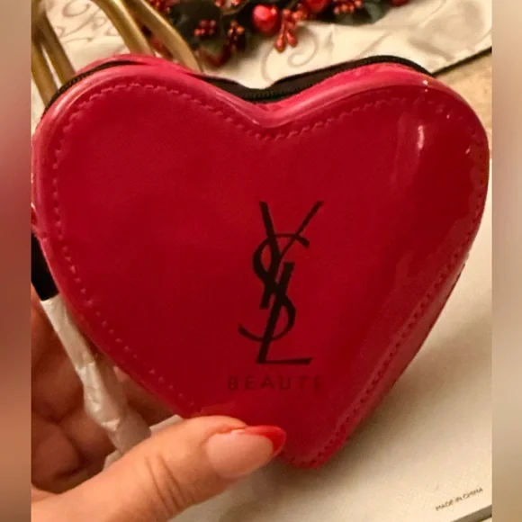 YSL Heart-Shaped Red Cosmetic Bag wristlet - Picture 2 of 7